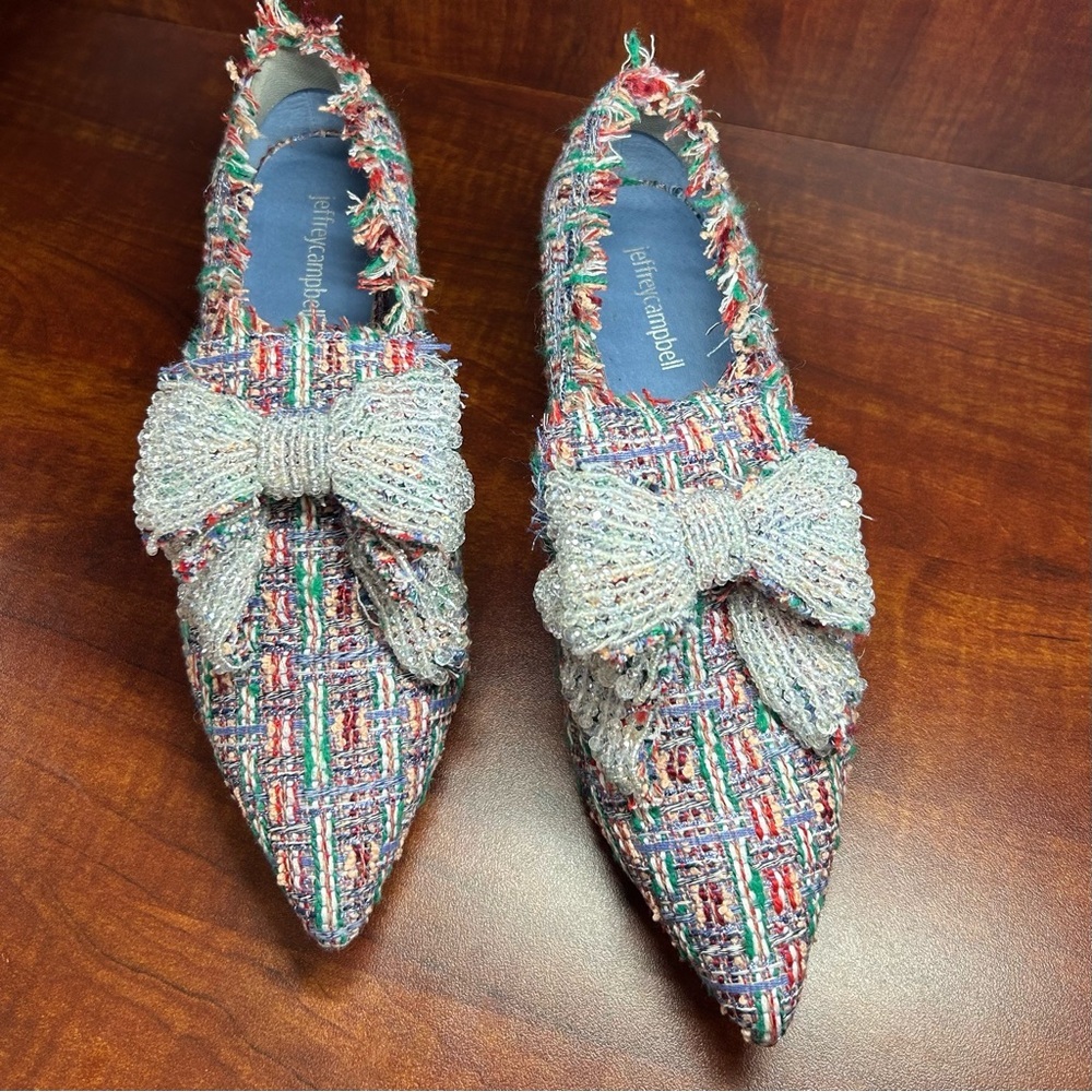 Jeffrey Campbell Multicolor Bridgerton Tweed Heels with Bow 9.5 - Picture 2 of 12